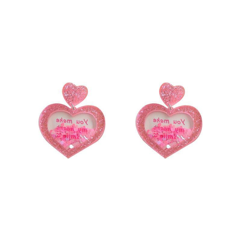 Wholesale Valentine's Day love earrings acrylic three-dimensional sequins quicksand peach heart earrings sweet personality fashion retro